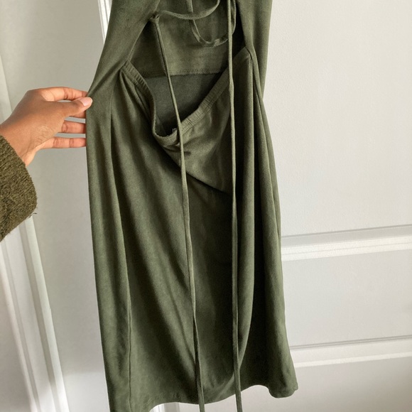 Fitted Olive Green Faux Suede Dress Size Small - Picture 8 of 12